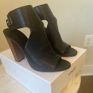 Vince Addie Black Leather Open-Toed Booties